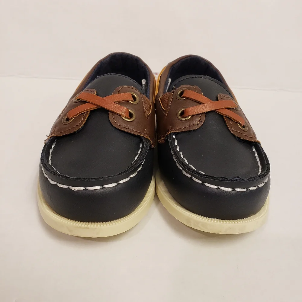 NEW Carters Navy & Brown Boat Shoes Slip On Loafers Toddler Boys Size 7c
